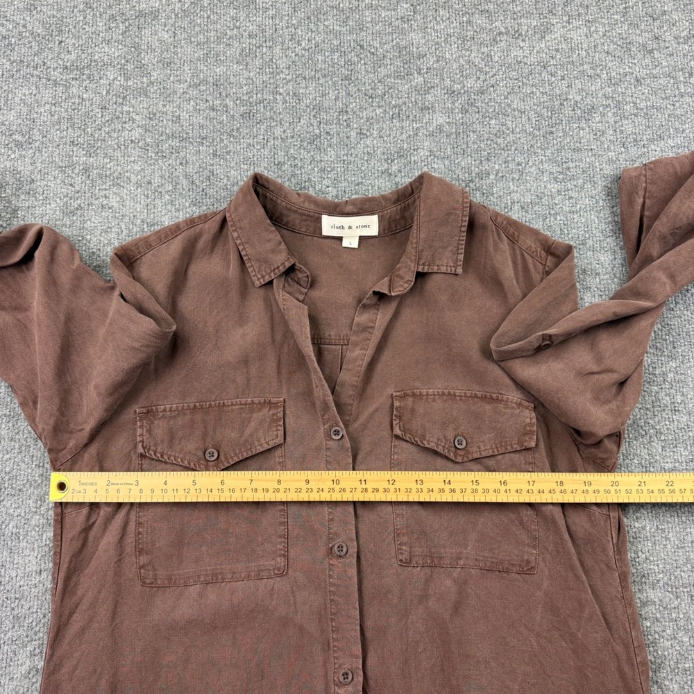 CLOTH & STONE L Long Sleeve Maxi Shirtdress Tensel Brown raw hem Vacation Boho - Picture 9 of 12